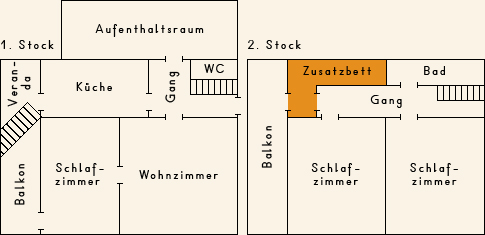 Grundriss 2. Stock Ferienhaus Casa Cadruvi Giraniga Obersaxen Graubünden